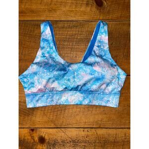 Womens Juicy Couture Sport Blue Purple Tie Dye Twist Back‎ Keyhole Sports Bra L